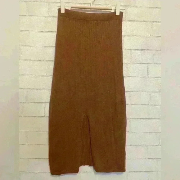 Free People Womens Pencil Skirt Size X Small Carmel Heather Split Front Ribbed - Picture 3 of 6